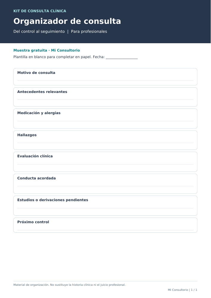 Vista fiel de la plantilla en blanco: Organizador de consulta