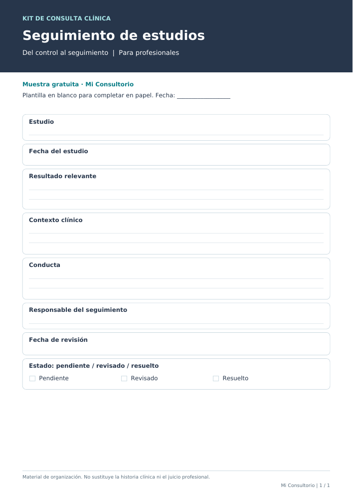 Vista fiel de la plantilla en blanco: Seguimiento de estudios